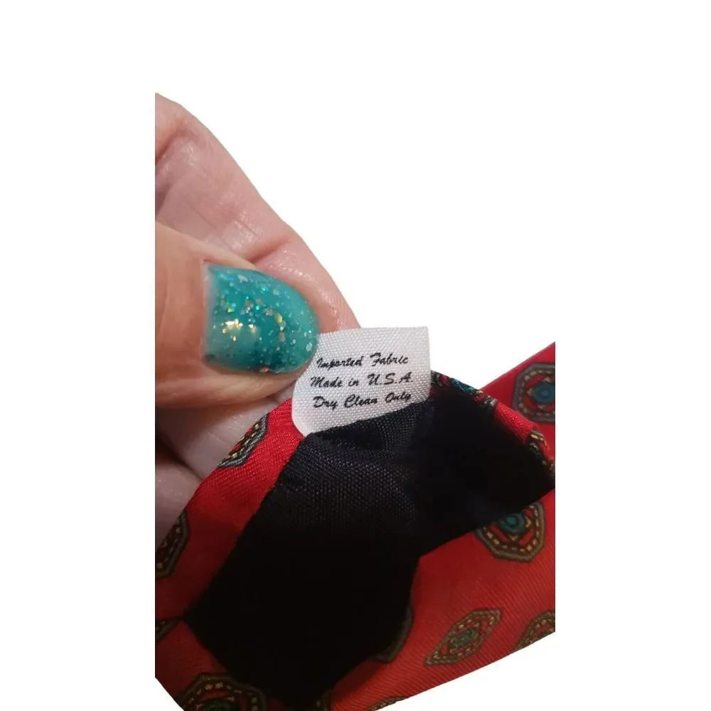 Vintage Stafford Luxury Red Micro‎ Medallion Foulard Pattern Tie Classical Power